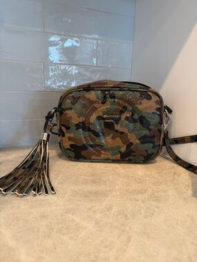 Valentino Camouflage Print Leather Crossbody with Tassel - Green/Brown